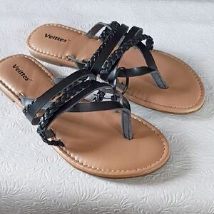 Women's Black and Tan Braided Sandals
